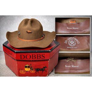 Vintage Dobbs Scout Master BSA Campaign Hat w/ Box Fur Felt Circa 1950s